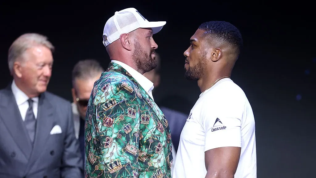 Tyson Fury and Anthony Joshua face to face at a press event